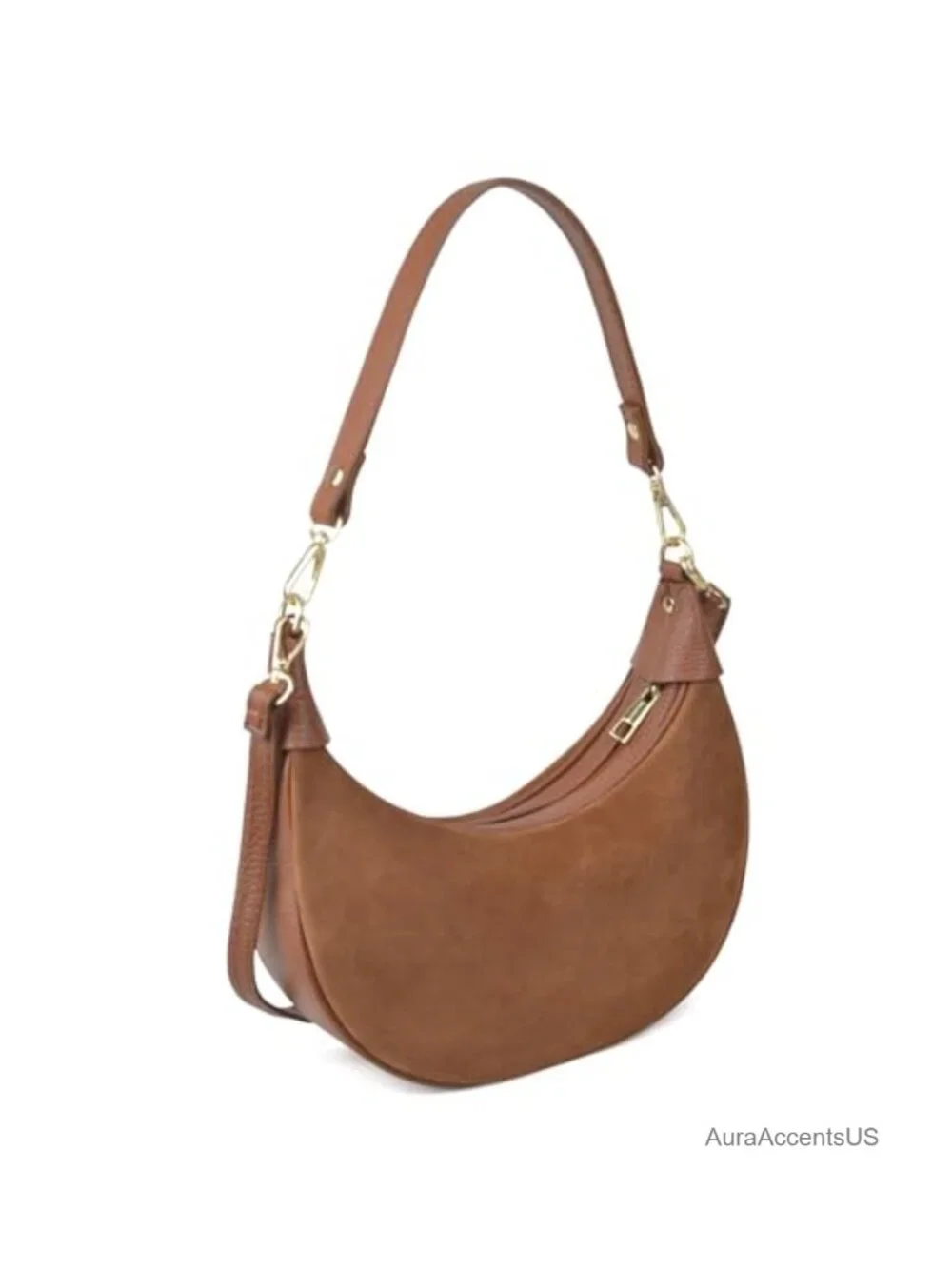 100% Genuine Leather Crescent Hobo Bag Convertible Crossbody Purse